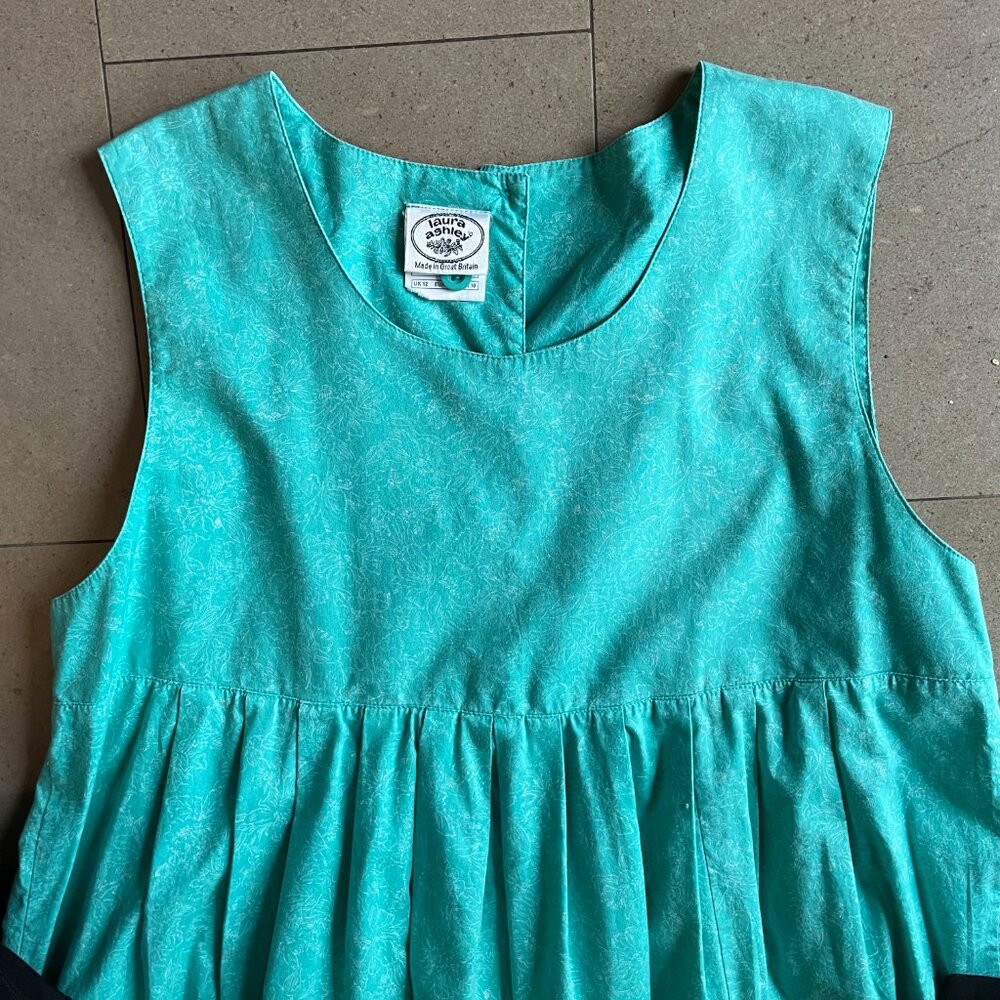 Rare Vintage 80s Laura Ashley Pinafore Empire Waist Cotton Dress-Sz.10 - Picture 2 of 13